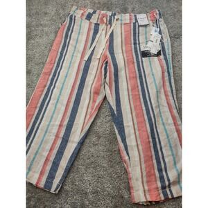 Dash Linen Blend Pants‎ Womens Medium Stripe Drawstring Boho Cozycore Beach